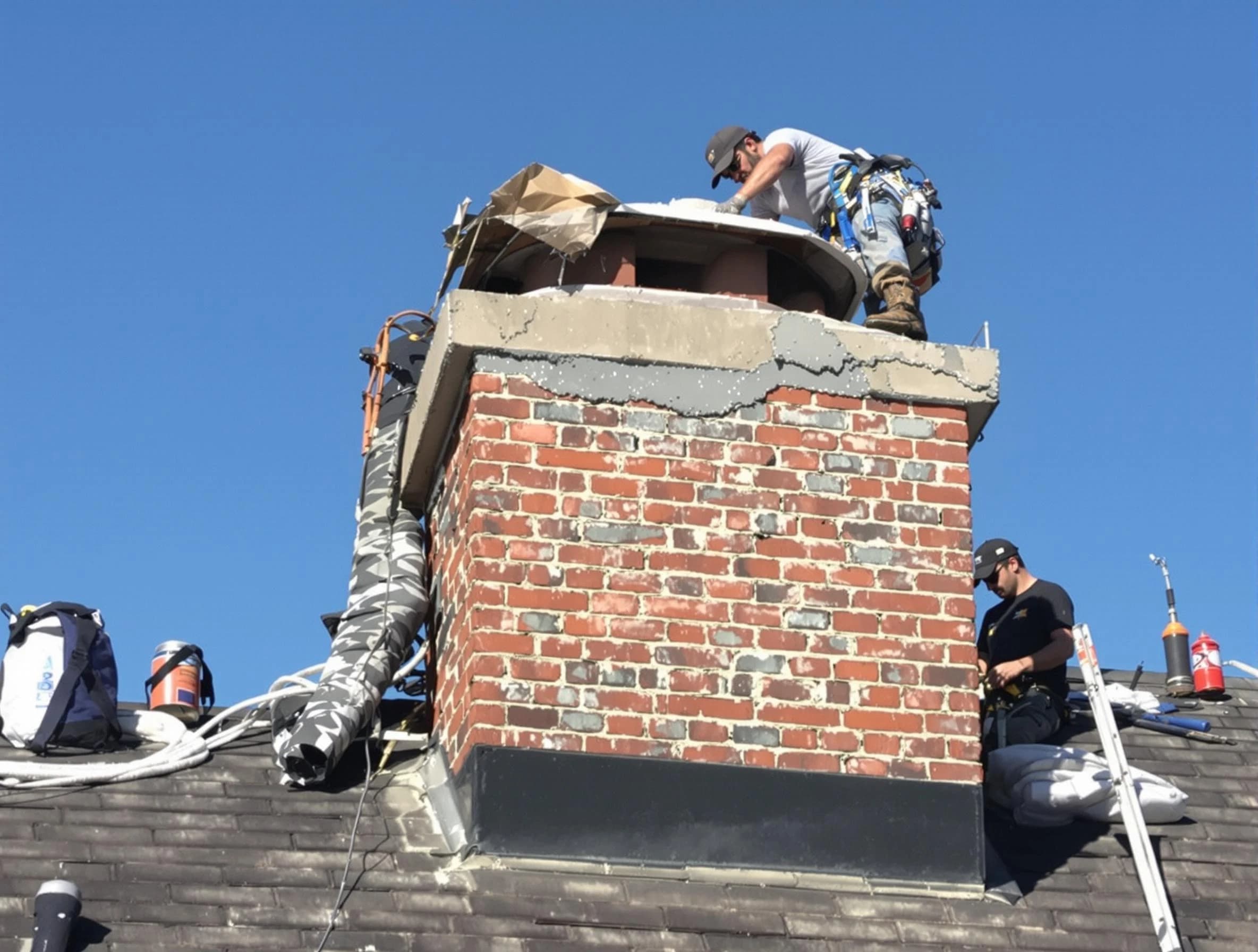 North Versailles Chimney Sweep installing a custom chimney crown in North Versailles, PA