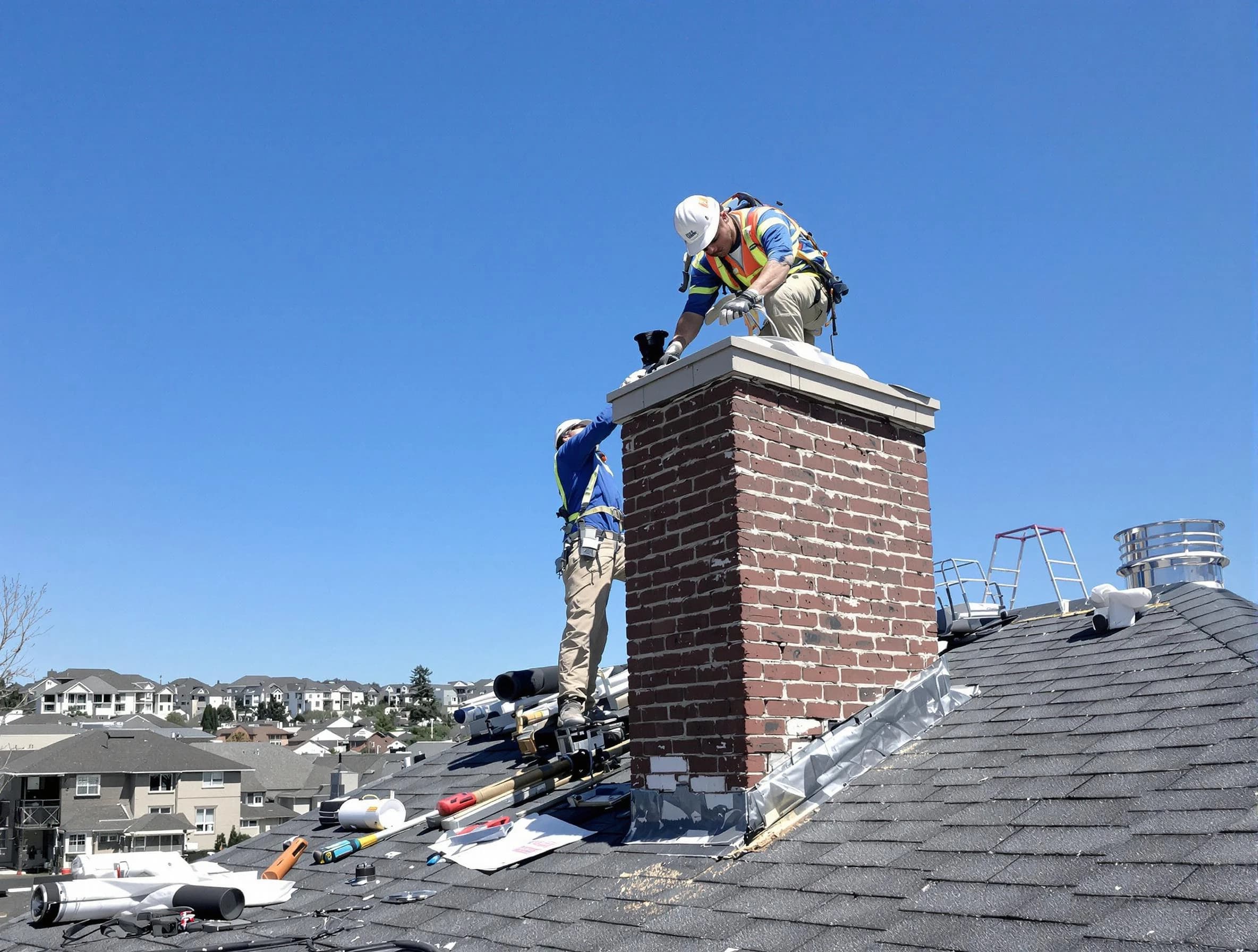 North Versailles Chimney Sweep repairing a chimney crown in North Versailles, PA
