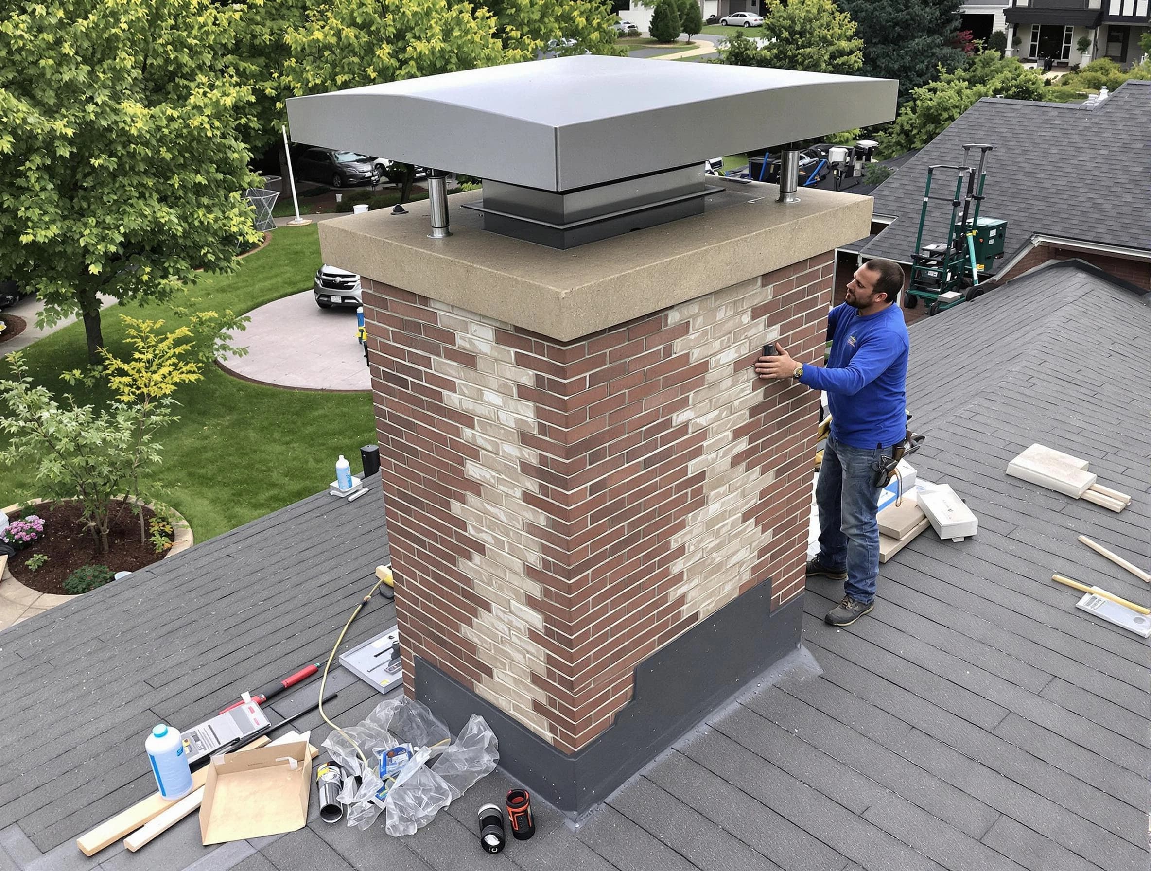 North Versailles Chimney Sweep team working on a custom chimney remodel in North Versailles, PA